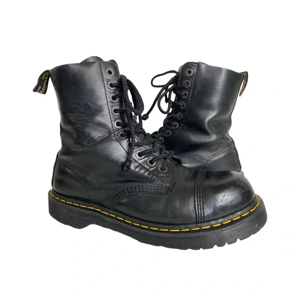 Dr Martens 10966 Steel Toe Cap Combat Boots Black Leather 10 Eye Lace Up Punk 11 - Picture 3 of 16